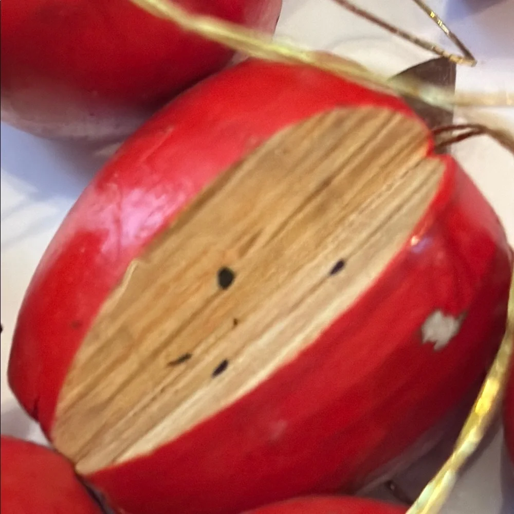 Apple Ornaments Tiny Wood Apples Set of 12 red Wooden Apples Vintage
